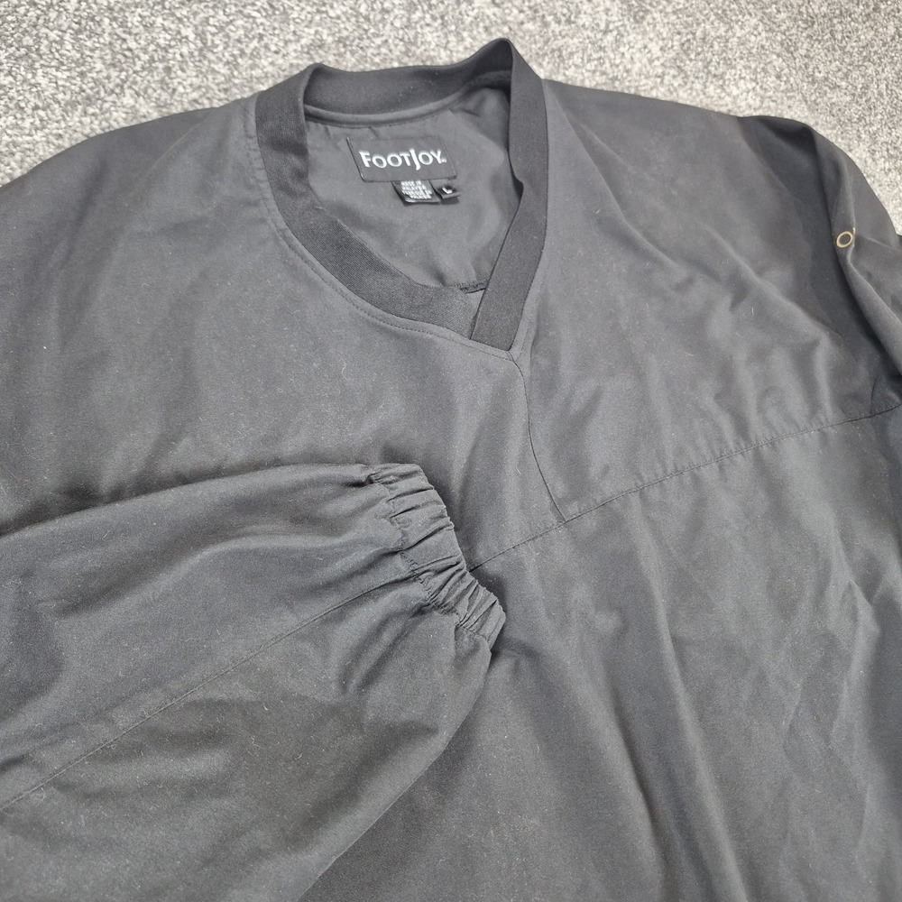 Footjoy Golf Wind Shirt Mens Large Black V-Neck Pullover Long Sleeve Zip Pockets
